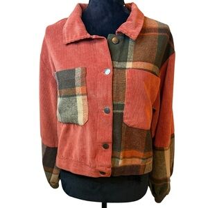 Ashley By 26 International | Plaid Corduroy Jacket - Orange and Brown | Sz M